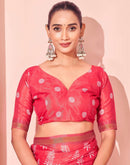 Coral Pink Silk Printed Saree