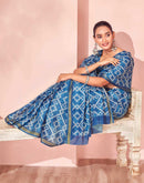 Peacock Blue Silk Printed Saree