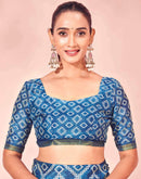 Peacock Blue Silk Printed Saree