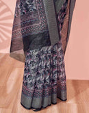 Black Linen Printed Saree