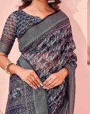 Black Linen Printed Saree