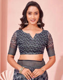 Black Linen Printed Saree