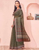 Olive Green Linen Printed Saree