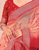 Dusty Peach Linen Printed Saree