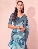 Light Blue Linen Printed Saree