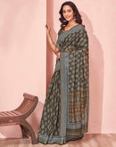 Dusty Olive Green Linen Printed Saree