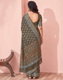 Dusty Olive Green Linen Printed Saree