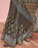 Dusty Olive Green Linen Printed Saree