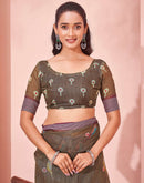 Brown Linen Printed Saree