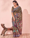 Brown Linen Printed Saree