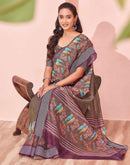Brown Linen Printed Saree