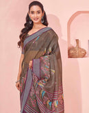 Brown Linen Printed Saree