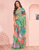 Light Green Linen Floral Printed Saree