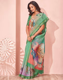 Light Green Linen Floral Printed Saree