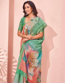 Light Green Linen Floral Printed Saree