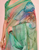 Light Green Linen Floral Printed Saree