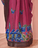Magenta Linen Floral Printed Saree