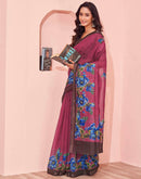 Magenta Linen Floral Printed Saree