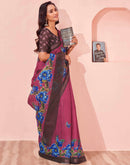 Magenta Linen Floral Printed Saree
