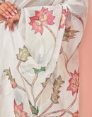 White Linen Floral Printed Saree