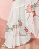 White Linen Floral Printed Saree