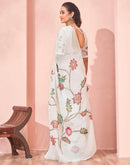 White Linen Floral Printed Saree