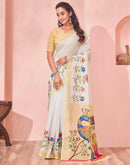 White Linen Kalamkari Printed Saree