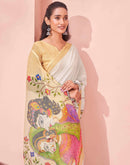 White Linen Kalamkari Printed Saree