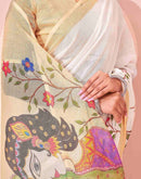 White Linen Kalamkari Printed Saree