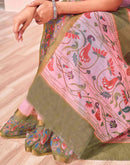 Light Pink Linen Printed Kalamkari Saree