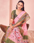 Light Pink Linen Printed Kalamkari Saree