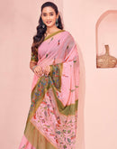 Light Pink Linen Printed Kalamkari Saree