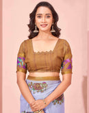 Light Blue Linen Printed Kalamkari Saree