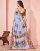 Light Blue Linen Printed Kalamkari Saree