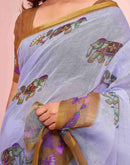 Light Blue Linen Printed Kalamkari Saree