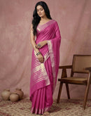 Pink Cotton Silk Woven Border Saree