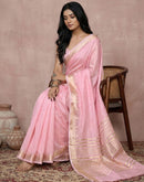 Coral Pink Cotton Silk Woven Border Saree