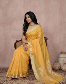 Yellow Cotton Silk Woven Border Saree