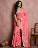 Peach Cotton Silk Woven Border Saree