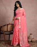 Peach Cotton Silk Woven Border Saree