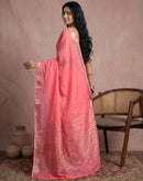 Peach Cotton Silk Woven Border Saree