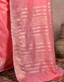 Peach Cotton Silk Woven Border Saree