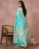 Turquoise Cotton Silk Woven Border Saree