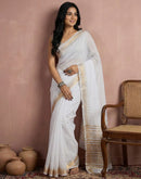 White Cotton Silk Woven Border Saree