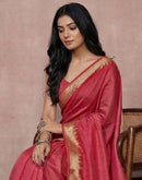 Coral Peach Cotton Silk Woven Border Saree