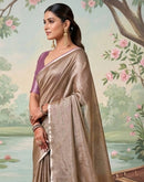 Brown Cotton Silk Tassels Woven Saree