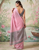 Baby Pink Cotton Silk Tassels Woven Saree