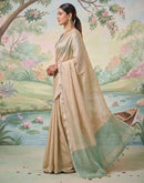 Beige Cotton Silk Tassels Woven Saree