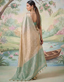 Beige Cotton Silk Tassels Woven Saree