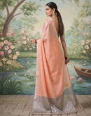 Peach Cotton Silk Tassels Woven Saree